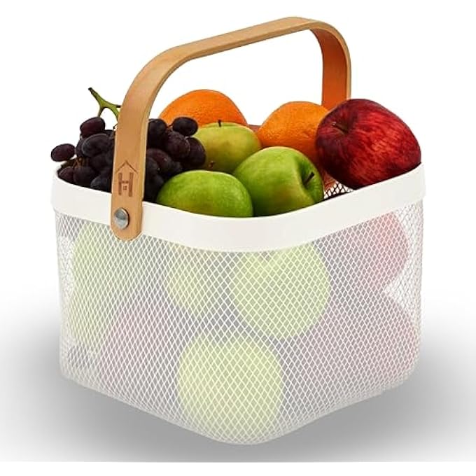 HOMEPRO PLASTIC MESH BASKET WITH BAMBOO HANDLE, MULTI-FUNCTIONAL KITCHEN BASKETS STORAGE ORGANIZER BASKET FOR FRUITS & VEGETABLES VERSATILE AND STYLISH MESH FRUIT BASKET FOR ORGANIZED LIVING (WHITE) - Image 2